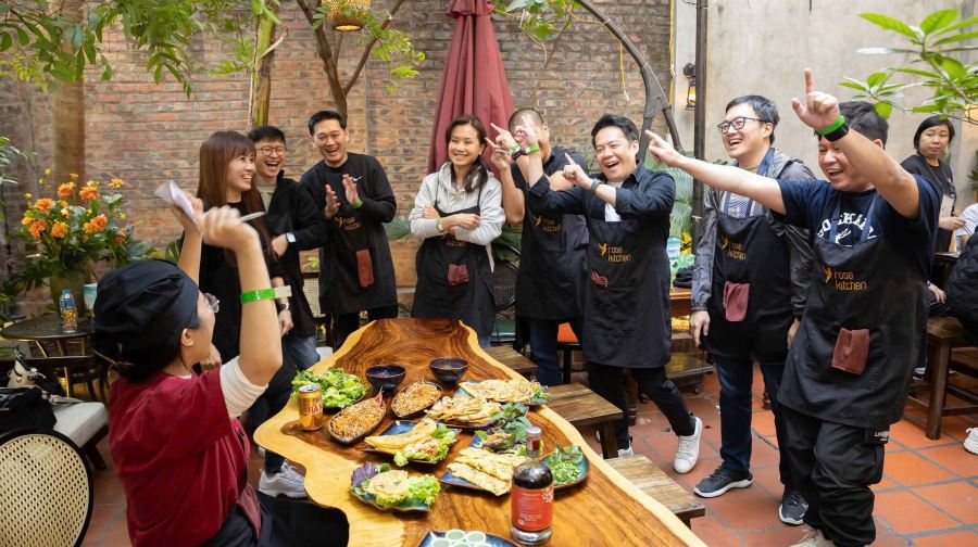 傳統風味：河內隱密花園烹飪體驗：越南煎餅、越南粉和雞塊